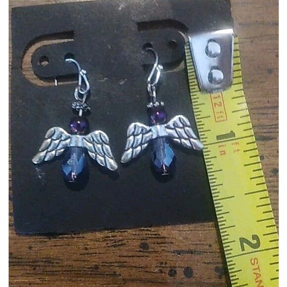 Angel Silver Tone Crystal Earrings, Dangle Purple - Picture 4 of 4